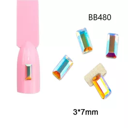   Strassstein, AB-Farbenspiel, langes Rechteck, mittel, 20 Stück