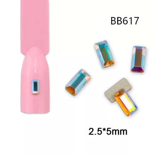 Strassstein, AB-Farbenspiel, langes Rechteck, Mini, 20 Stück