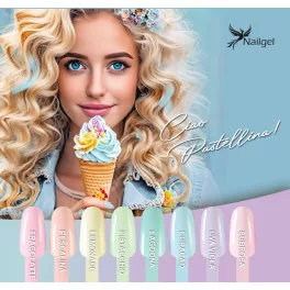   Der Ciao Pastellina  Gellackkollektion mit 8 Gel-Nagellacken und einer kostenlosen Margerite.