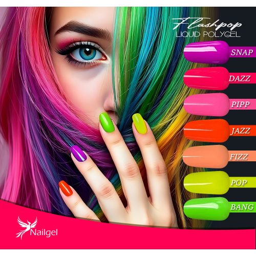 Liquid Polygel FLASHPOP 7-teiliges Set im Pumpspender, mit Geschenk – Farbpalette (Margarita).