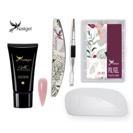 Poly Gel Set mit  COVER NUDE Gel, Zubehör und UV-Lampe