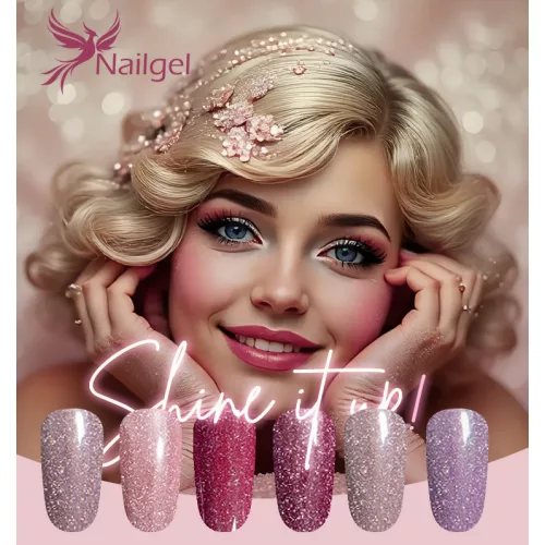 Der Shine It Up! Gellackkollektion mit 6 Gel-Nagellacken und einer kostenlosen Margerite.
