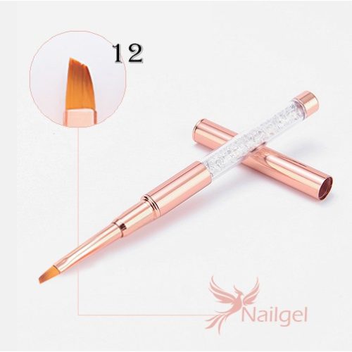 Premium Gel Pinsel, schräg, roségold, verziert mit Kristallen